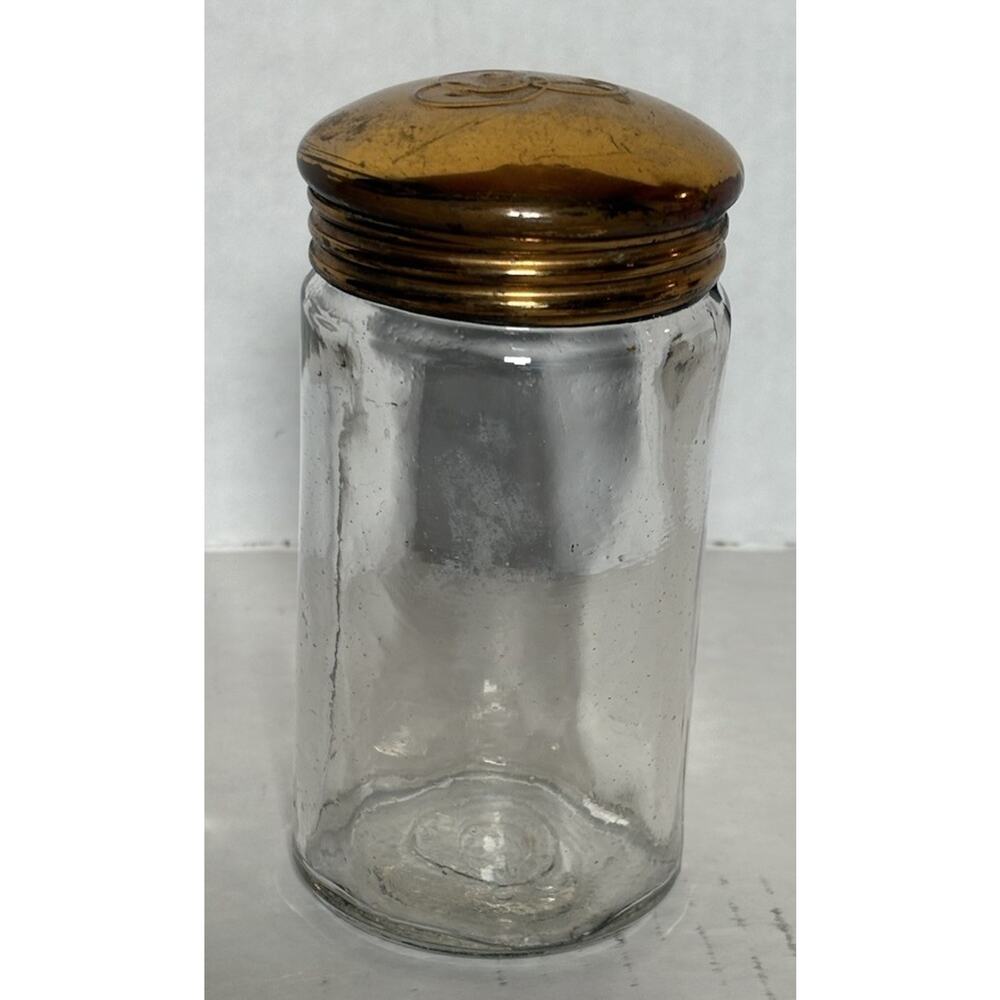 Vintage Dresser Powder Jar "B" Monogram Imprinted Brass Lid 4.5"H